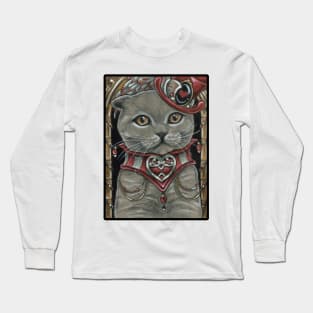 Circus Cat - Scottish Fold Cat - Black Outlined Version Long Sleeve T-Shirt